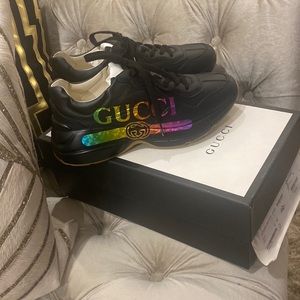 Brand new Gucci unisex black Rhyton sneakers. New in box with dust bag.